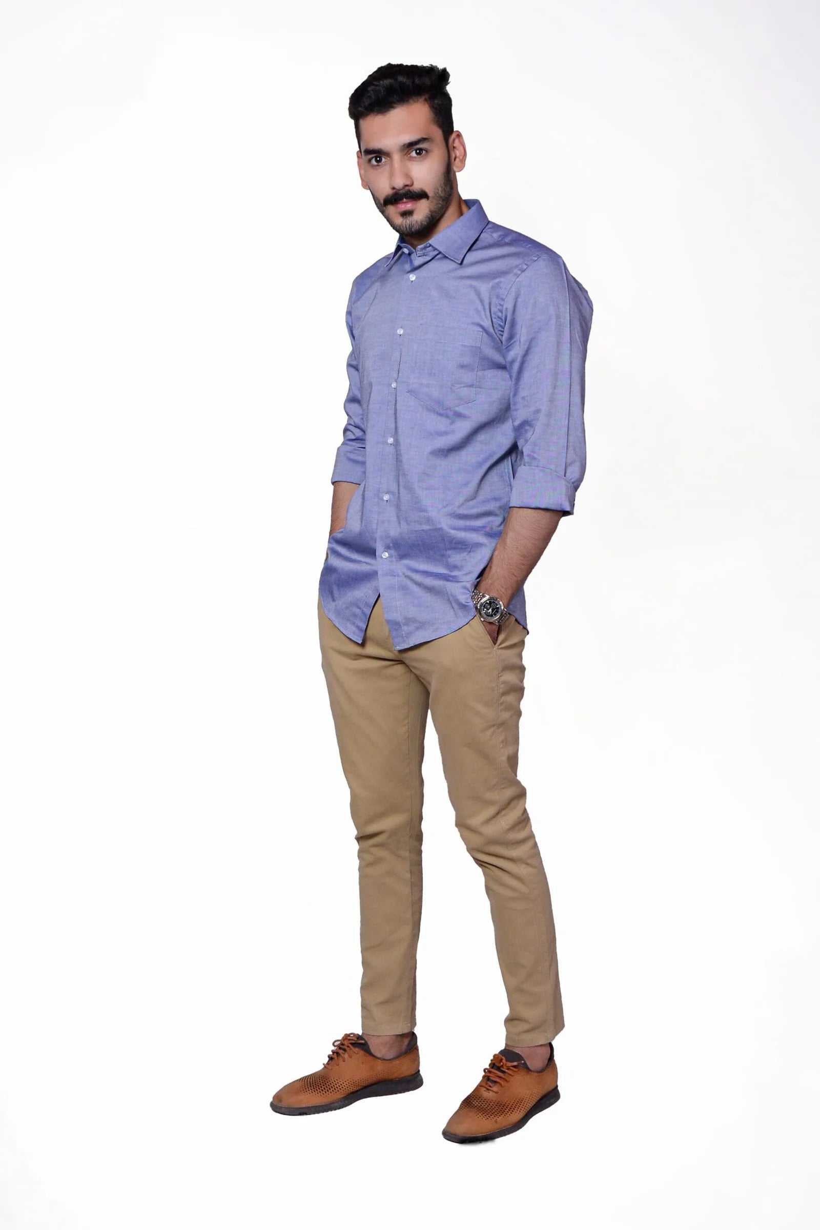 Firdous Greyish Blue Menβs Formal Shirt Cotton